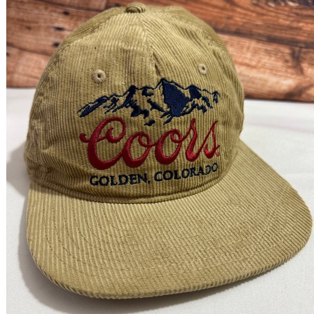 COORS BEER Logo Golden Colorado Mountains Beige Corduroy Snapback